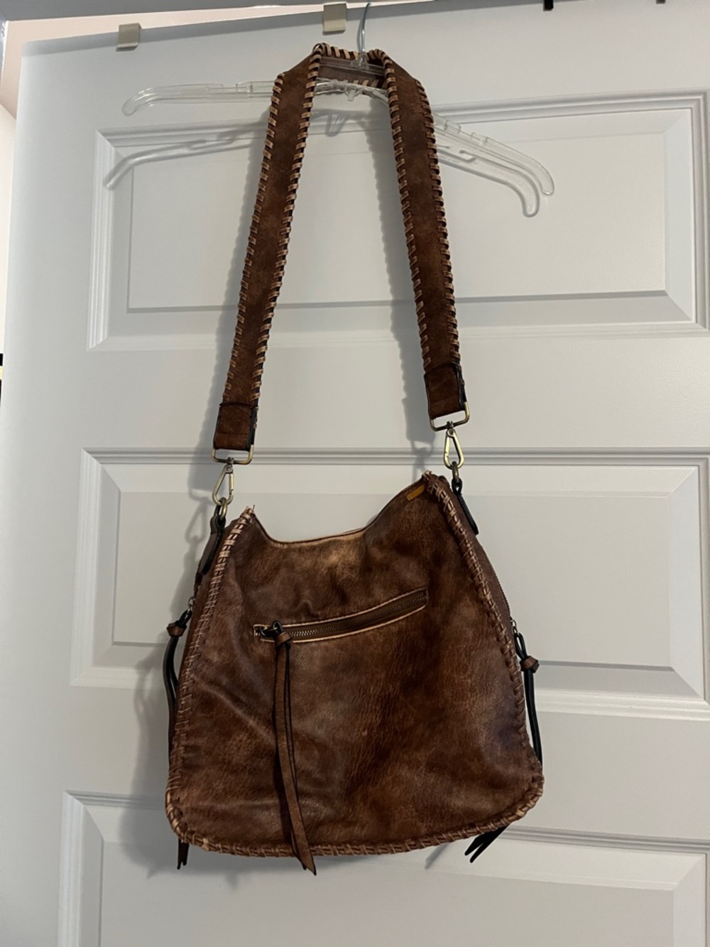 Altar’d State Elegant Brown Leather Shoulder Bag with Braided Strap and tassels